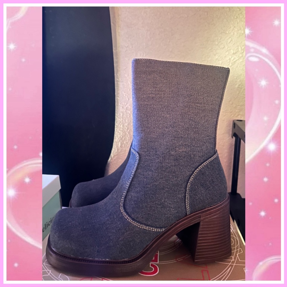 Vintage 90s Chunky Platform Denim Boots
